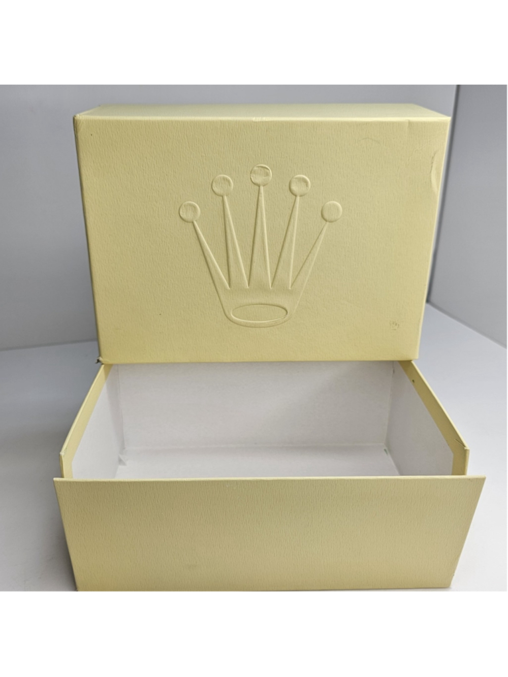 Rolex Watch Presentation Display Outside Box Empty Yellow Cream Crown Logo VTG